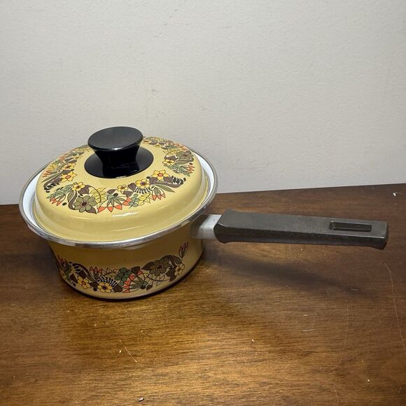 Hendlers Pointerware 7" Enamel Pot Saucepan Floral Hedgerow Retro Cottage VTG - Picture 5 of 8